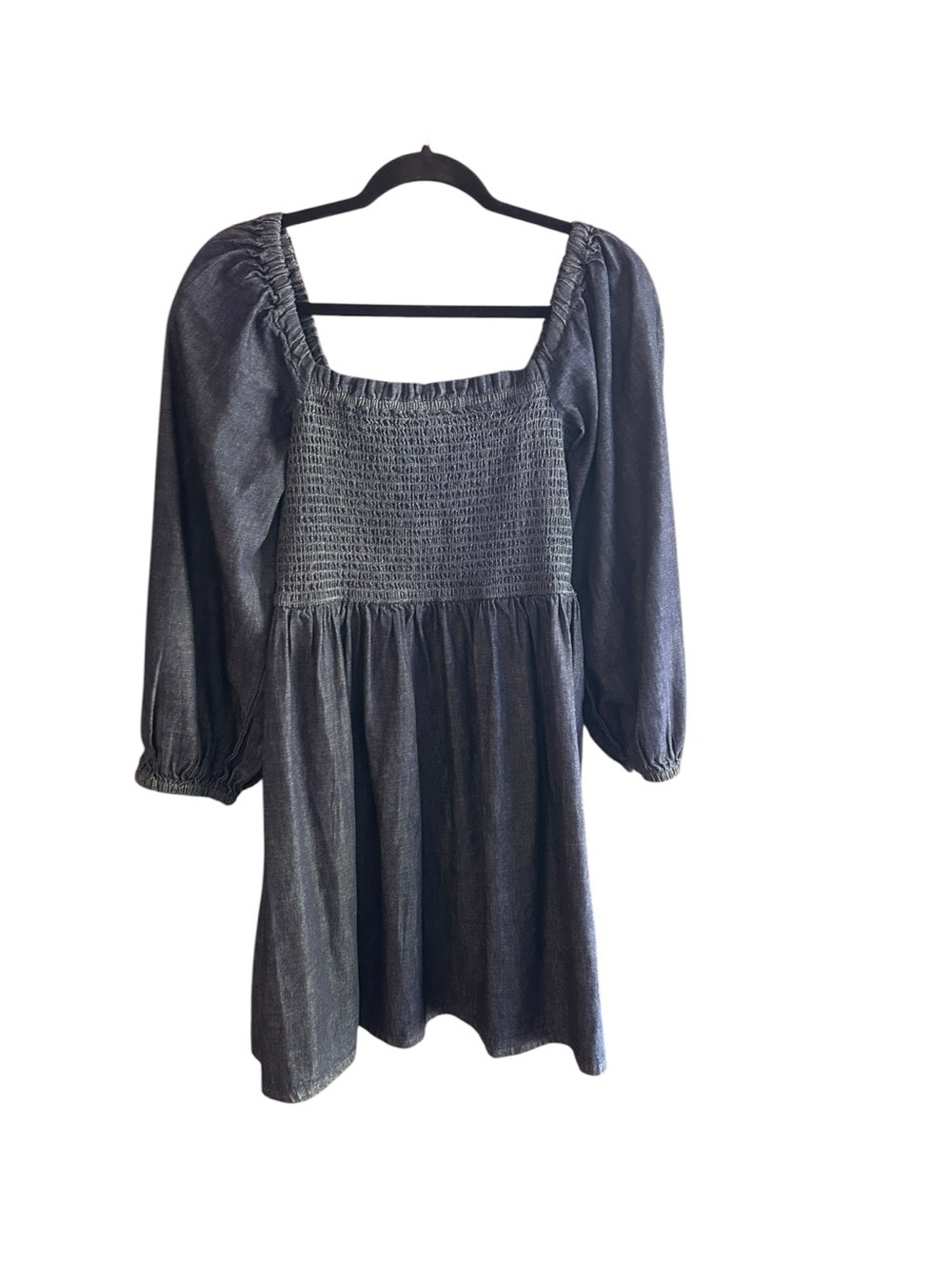 J. Crew blue denim smocked Puffy 3/4 Sleeves dress Size L